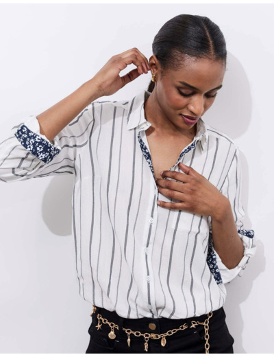 Chemisier manches longues rayé BLANC Femme