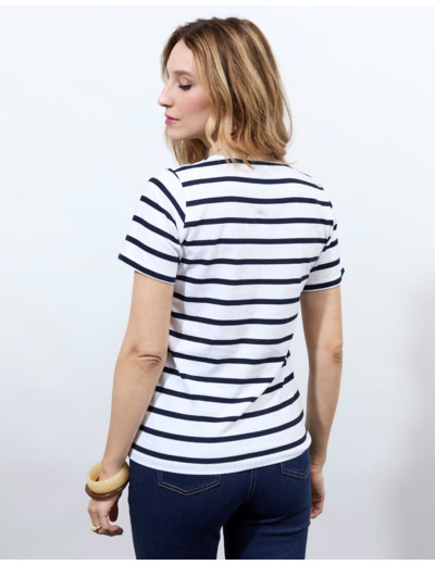 T-Shirt manches courtes 100% coton rayée MARINE Femme
