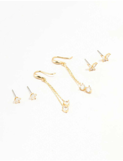 Gold Plated Butterfly Drop Earrings 3-Pack
