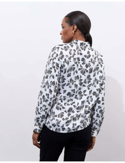 Chemisier manches longues imprimé à fleurs BLANC Femme
