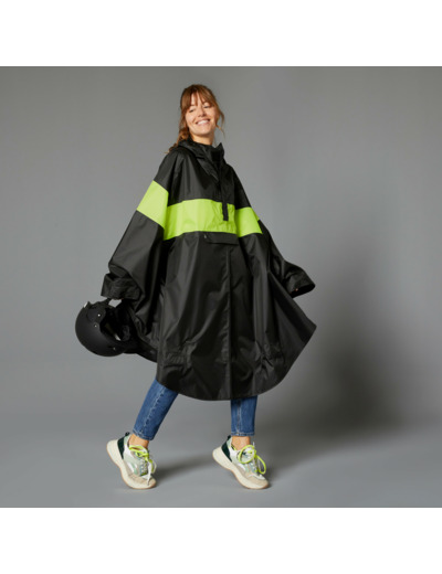 PONCHO PLUIE VISIBILITE JOUR VELO VILLE 120 NOIR JAUNE FLUO