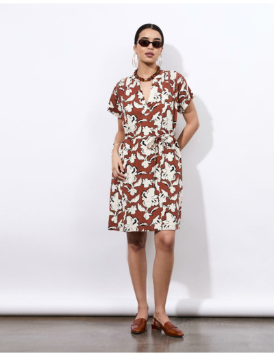Robe courte imprimé à fleurs MARRON