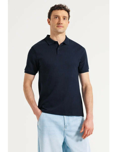 Polo manches courtes texturé - Bleu foncé