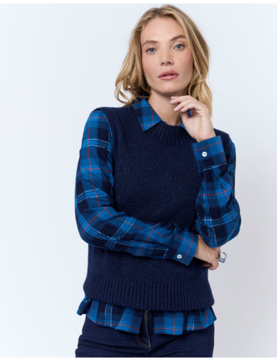 Chemisier manches longues à carreaux MARINE Femme