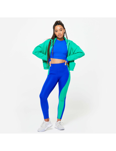 Veste à capuche de fitness manches longues femme, vert émeraude