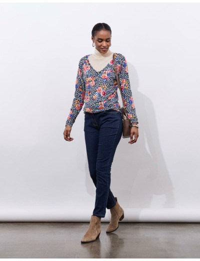 Pull fin imprimé à fleurs MULTICOLORE Femme