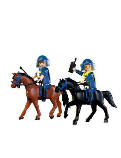 2 POLICIERS CAVALIERS AVEC LEURS CHEVAUX PLAYMOBIL CITY ACTION 71877