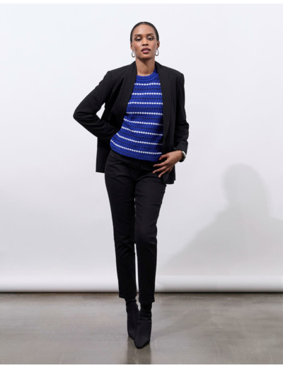 Pull fin en mélange coton rayé BLEU Femme