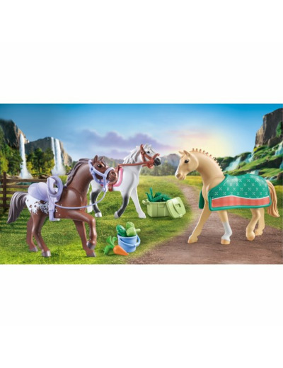 3 CHEVAUX MORGAN, QUARTER ET SHAGYA PLAYMOBIL HORSES OF WATERFALL 71356