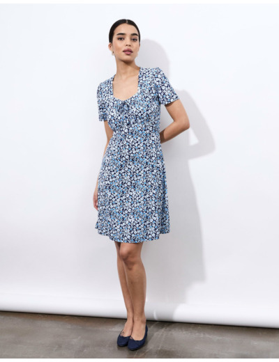 Robe courte imprimé à fleurs BLEU
