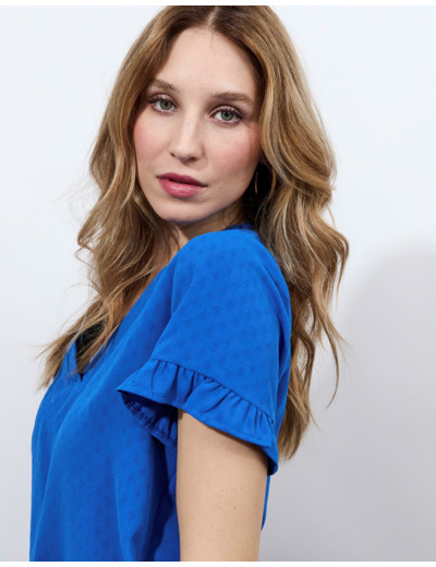 Blouse manches courtes unie BLEU Femme
