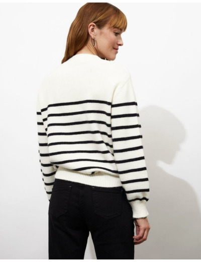 Pull épais rayé NOIR Femme