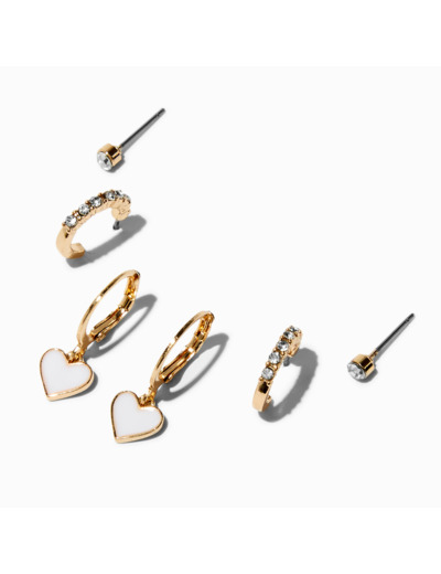 Boucles d’oreilles superposables strass et cœurs blancs - Lot de 3
