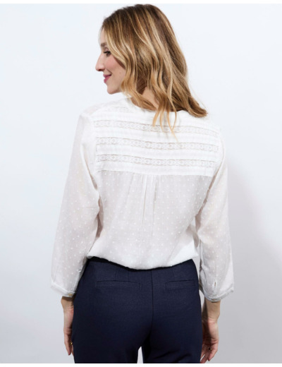 Blouse manches 3/4 unie BLANC Femme