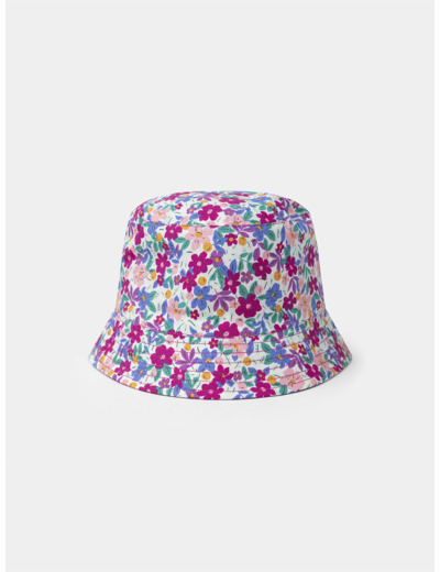 Bob réversible imprimé fleuri ou rose fuschia uni Fille