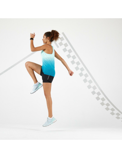 Short 2 en 1 running respirant femme - KIPRUN Run 500 Confort noir