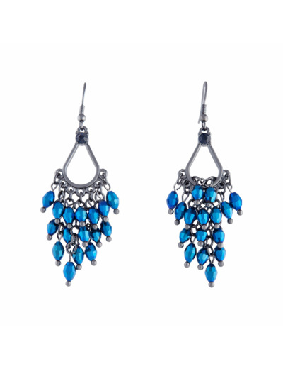 Gunmetal Midnight Blue Glass Bead Chandelier Earrings
