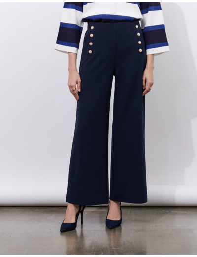 Pantalon 7/8 droit uni MARINE Femme
