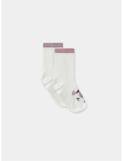 Chaussettes blanches imprimé tête de licorne Fille