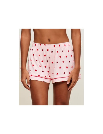 Short en jersey côtelé avec motifs cœurs et coccinelles
