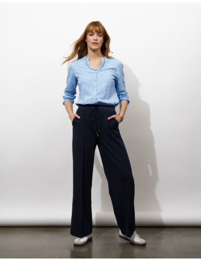 Blouse manches 3/4 unie BLEU Femme