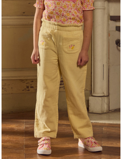 Pantalon jaune brodé