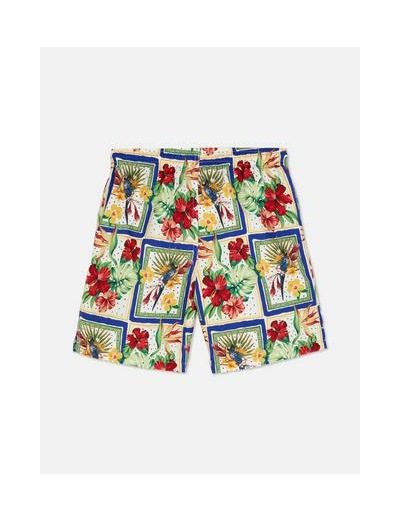 Short de bain à motif carte postale tropicale