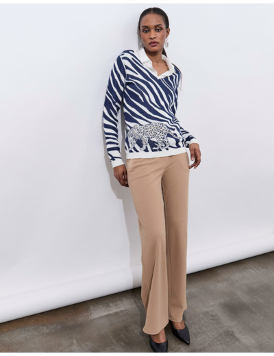 Pull fin jacquard BLEU Femme