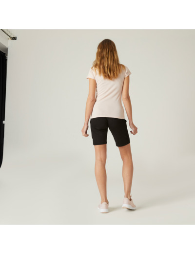 Short droit Fitness Femme avec poches - 500 Noir
