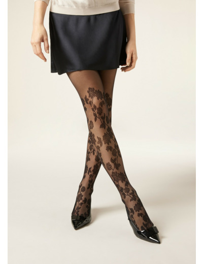 Collant effet chaussettes hautes à fleurs