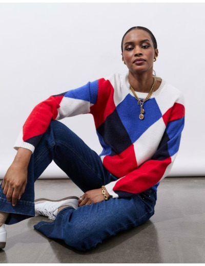 Pull épais color bloc BLANC Femme