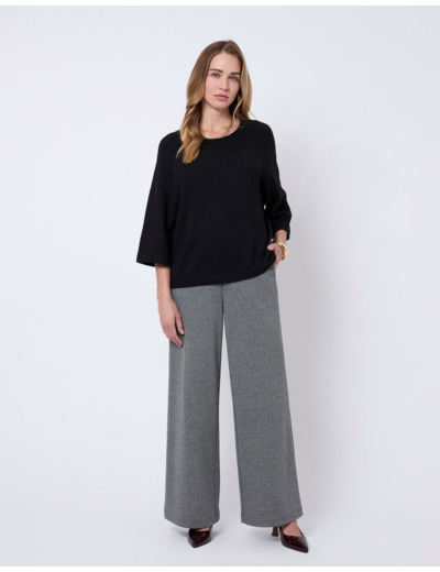 Pull épais court en mélange laine uni NOIR Femme