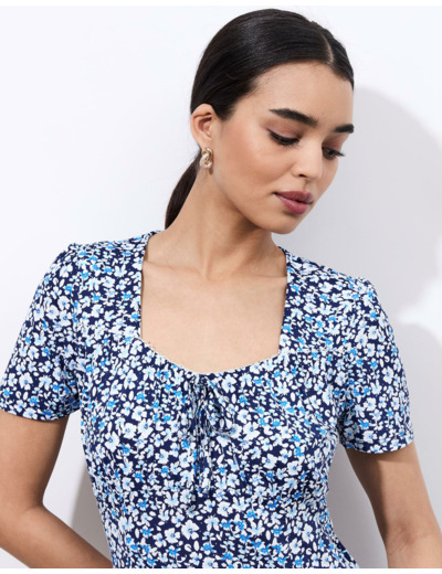 Robe courte imprimé à fleurs BLEU