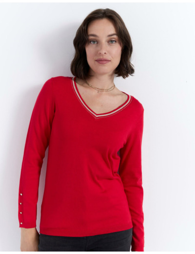 Pull fin uni ROUGE Femme