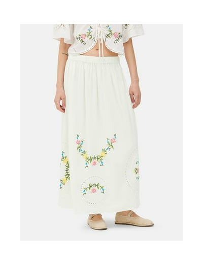Jupe mi-longue à motif floral brodé