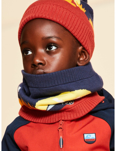Snood bleu marine en tricot thème paysage