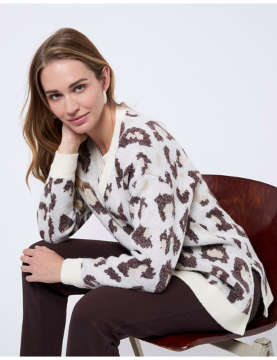 Pull épais mi-long à motifs ECRU Femme