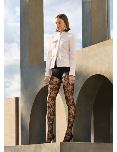 Collant voile à fleurs