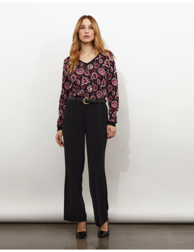 Pull fin Jacquard motif fleurs NOIR Femme