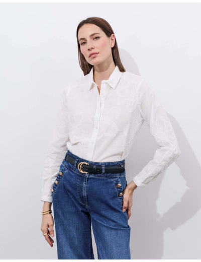 Chemisier manches longues uni BLANC Femme