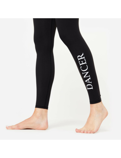 Legging danse moderne taille haute ceinture plate femme, noir fumé et blanc