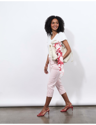 Pantalon corsaire slim uni ROSE PALE Femme