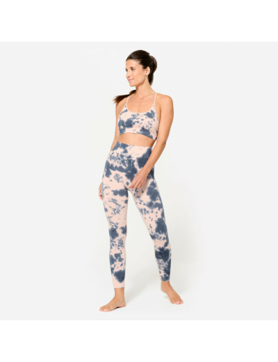Brassière côtelée sans couture maintien léger Femme, Imprimé rose et bleu
