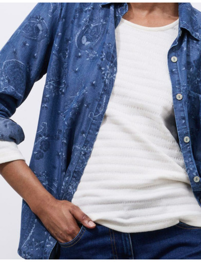 T-Shirt manches courtes en mélange coton uni ECRU Femme