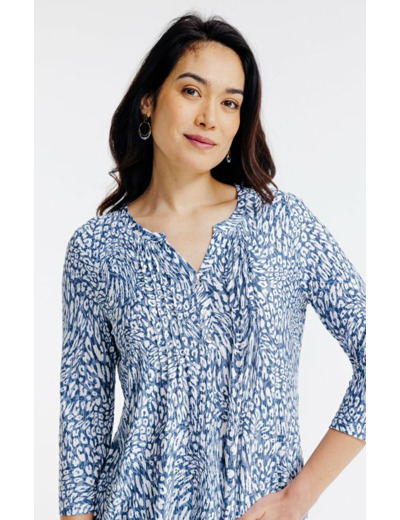 Tee-shirt léopard col mao avec plis