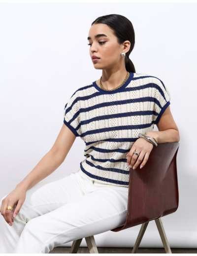 Top manches courtes rayé MARINE Femme