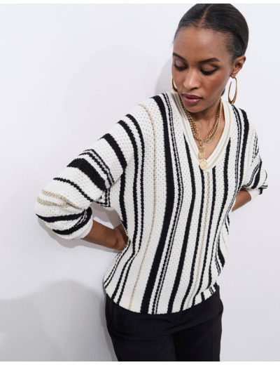 Pull fin rayé ECRU Femme