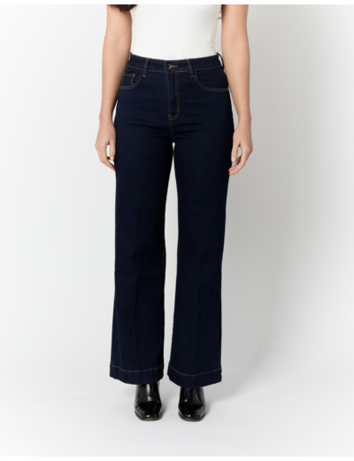 Jean long large MARINE Femme