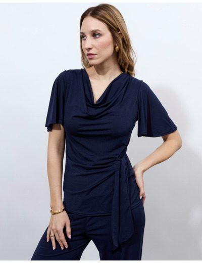 Top manches papillon uni MARINE Femme