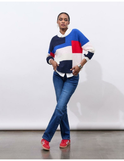 Pull épais en mélange laine color bloc ECRU Femme